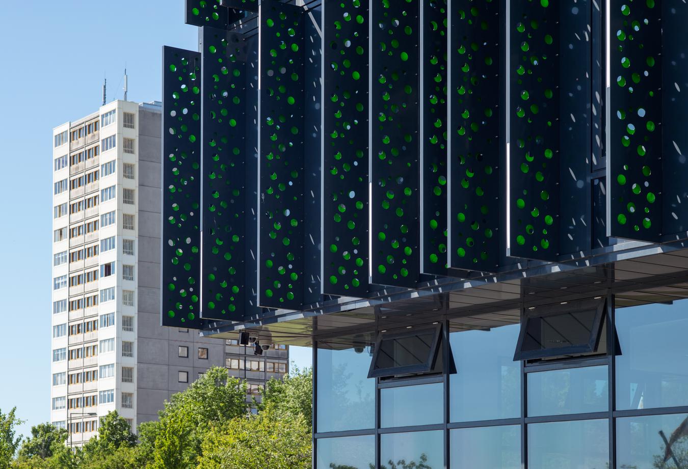 Holes in the cladding create a play of light. Photo