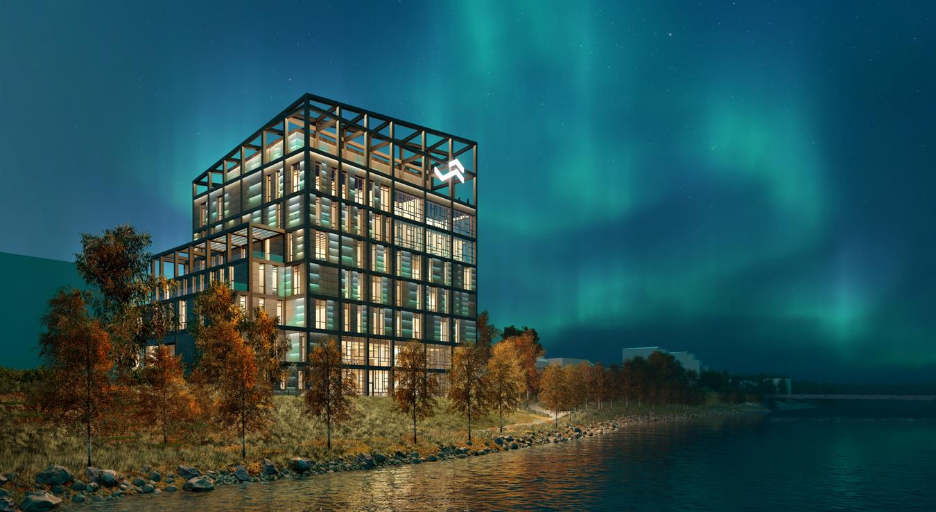 Arctic center of Energy fasaden med blågrønn himmel bak