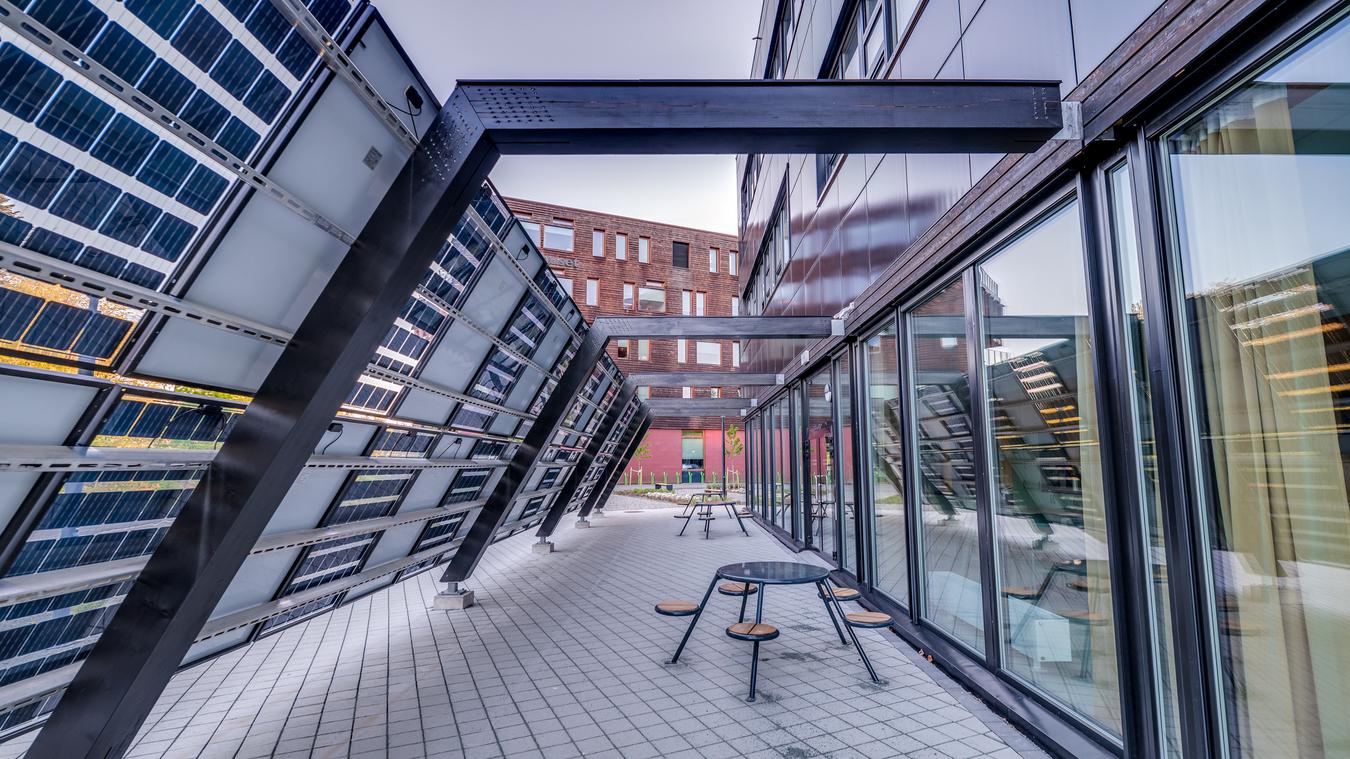 Facade with solar panel. Photo